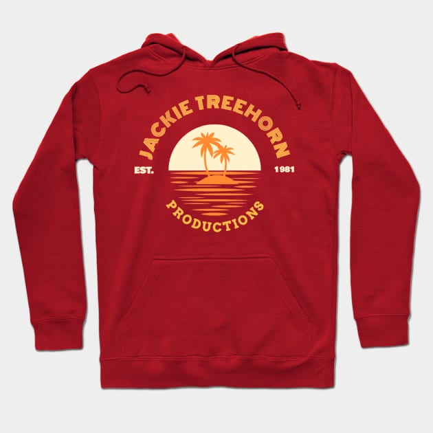 Jackie Treehorn Productions Beach Logo Funny Big Lebowski Hoodie by GIANTSTEPDESIGN